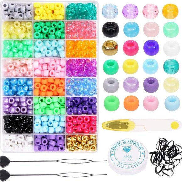 1254Pcs 24 Colors Beads for Hair Braids Kit, Hair Beaders Rubber Bands, Includin - Picture 1 of 6